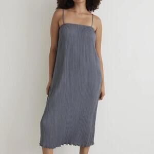 Madewell Plissé Pleated Blue Goldie Sleeveless Midi Dress - Size - 12